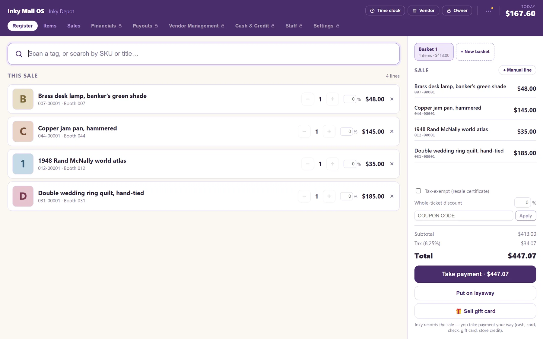 The Inky Mall OS register mid-sale