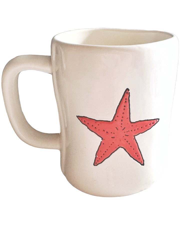Hand-glazed starfish mug, cleaned up by Inky with the item unchanged